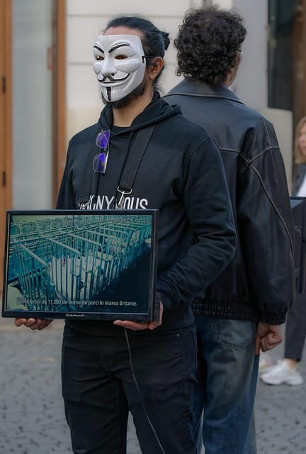men, mask, monitor, display, street, public place, urban, messages, interest, warning, Melhor Monitor 4K