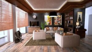 Inviting living room interior featuring modern design with cozy furnishings and stylish decor. Home, casa.