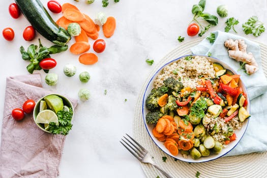 Colorful quinoa salad with fresh vegetables creates a healthy, balanced meal. Food, comida.